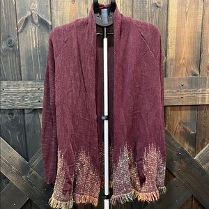 Anthropologie Moth Cotton Wool Blend Fringe‎ Open Cardigan Sweater Size L Boho